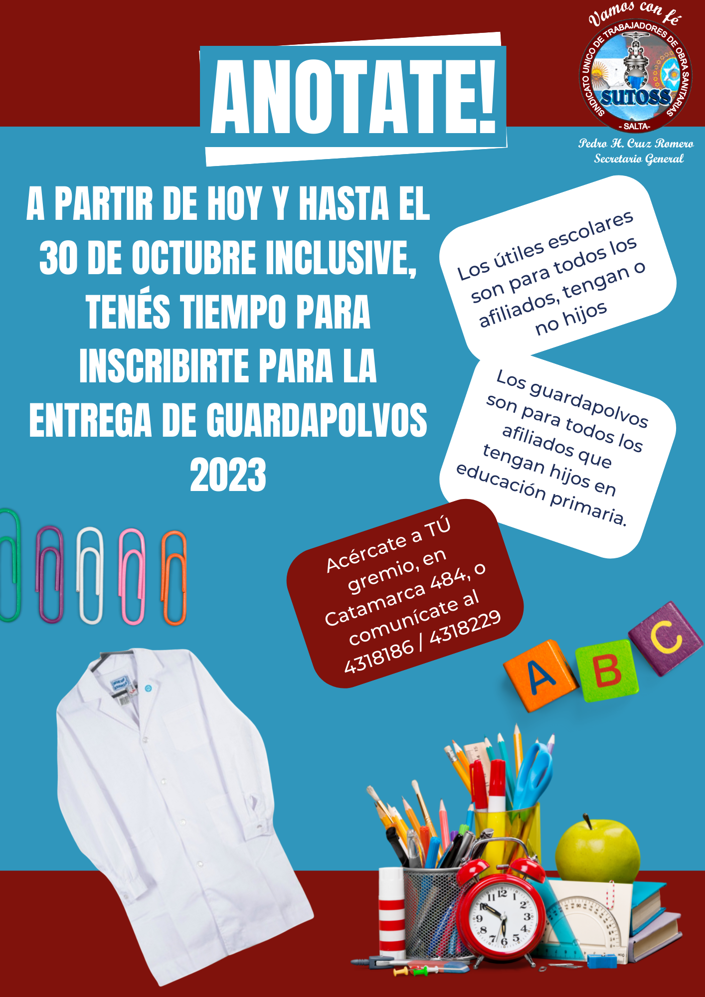 YA ESTÁ ABIERTA LA INSCRIPCIÓN PARA LOS GUARDAPOLVOS DEL CICLO LECTIVO 2023